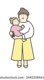 Full body illustration of a baby being held by a mother