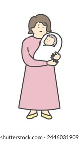 Full body illustration of a baby being held by a mother