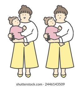 Full body illustration of a baby being held by mom