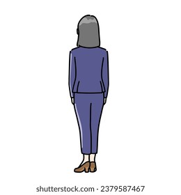 Full body illustration of back view of woman in suit style