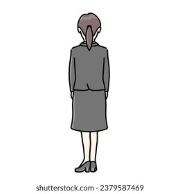 Full body illustration of back view of woman in suit style