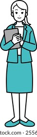 Full body illustration of business person woman with material.