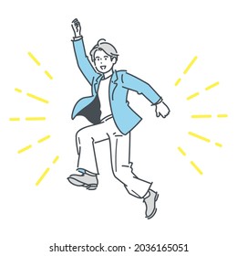 Full body illustration of businessman jumping. vector.