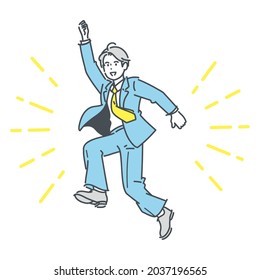 Full body illustration of businessman jumping. vector.