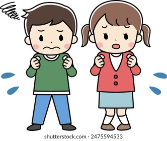 Full body illustration of children with troubled expressions