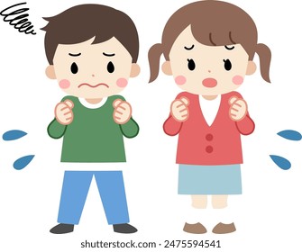 Full body illustration of children with troubled expressions