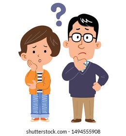 Full body illustration of couple having doubts