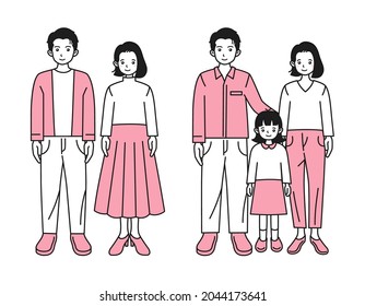 Full body illustration of a couple and parents with child 