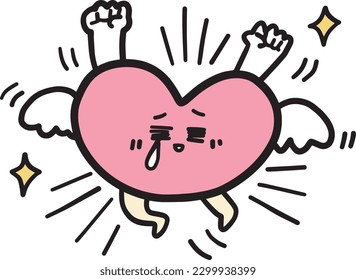 Full body illustration of a cute heart-shaped character who is happy with a heavenly feeling