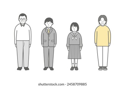 Full body illustration of a family of four including parents and students 2