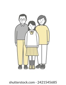 Full body illustration of a family of high school girls
