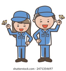 Full body illustration of male and female worker (cleaner) winking with guts