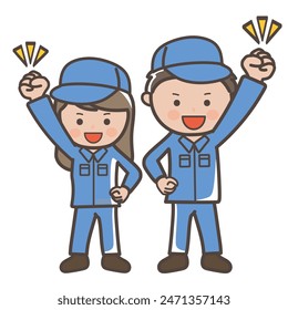 Full body illustration of male and female workers (cleaners) posing for a good day's work