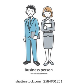 Full body illustration of male and female new employees