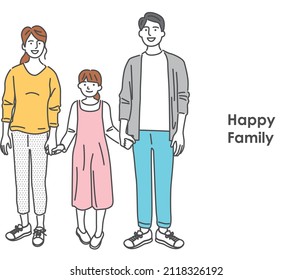 Full body illustration material of 3 happy families