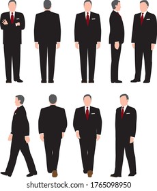 Full Body Illustration Of A Middle Aged Business Woman. Various Movements