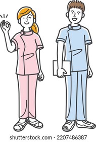 Full Body Illustration Of A Motivated Male And Female Nurse
