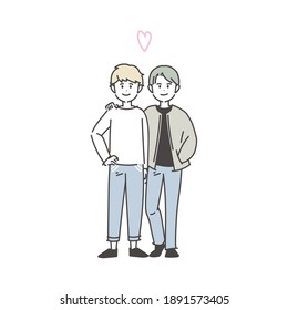 Full Body Illustration Of Same Sex Couple. Vector.