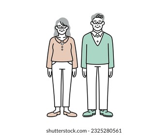 Full body illustration of a senior couple standing head-on