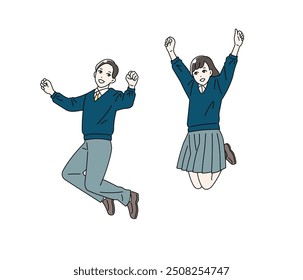 Full body illustration set of students jumping