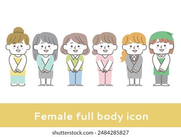 Full body illustration set of various women