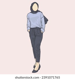 full body illustration showing a variety of clothing styles. hijab and non-hijab
