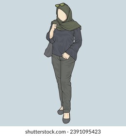 full body illustration showing a variety of clothing styles. hijab and non-hijab