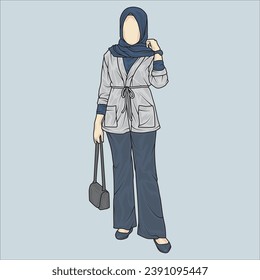 full body illustration showing a variety of clothing styles. hijab and non-hijab