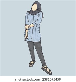 full body illustration showing a variety of clothing styles. hijab and non-hijab