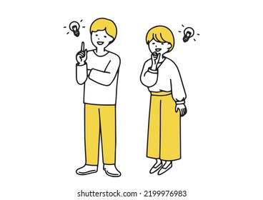 Full body illustration of a simple man and woman who came up with a title idea