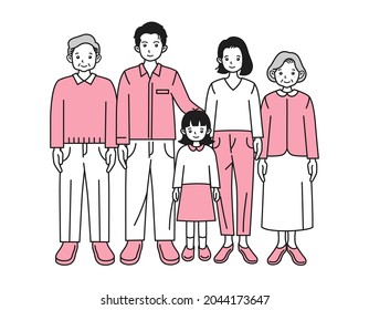 Full body illustration of a three generation family