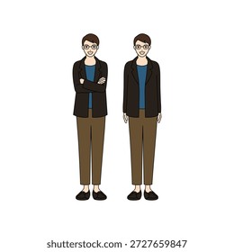 Ilustração de corpo completo de dois homens profissionais em jaqueta casual de negócios e óculos