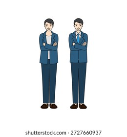 Full body illustration of two professional people in business suit and casual jacket standing