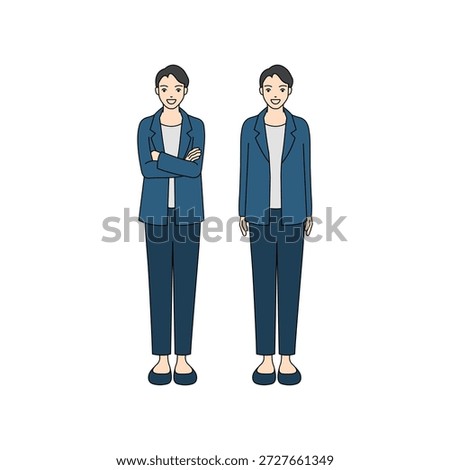 Full body illustration of two professional people in business casual jacket standing