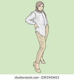 full body illustration vector shows different clothing styles, different fashion styles and different photo poses. Different professions and characters too