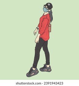 full body illustration vector shows different clothing styles, different fashion styles and different photo poses. Different professions and characters too