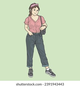 full body illustration vector shows different clothing styles, different fashion styles and different photo poses. Different professions and characters too