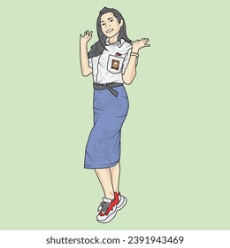 full body illustration vector shows different clothing styles, different fashion styles and different photo poses. Different professions and characters too