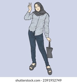full body illustration vector shows different clothing styles, different fashion styles and different photo poses. Different professions and characters too