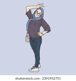 full body illustration vector shows different clothing styles, different fashion styles and different photo poses. Different professions and characters too