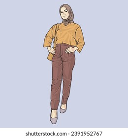 full body illustration vector shows different clothing styles, different fashion styles and different photo poses. Different professions and characters too