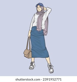 el vector de ilustración de cuerpo completo muestra diferentes estilos de ropa, diferentes estilos de moda y diferentes poses fotográficas. Profesiones y personajes diferentes también