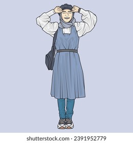 full body illustration vector shows different clothing styles, different fashion styles and different photo poses. Different professions and characters too