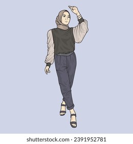 full body illustration vector shows different clothing styles, different fashion styles and different photo poses. Different professions and characters too