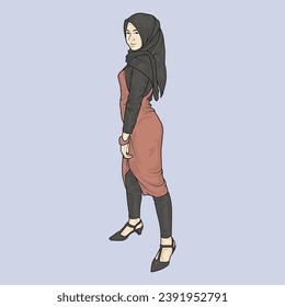 full body illustration vector shows different clothing styles, different fashion styles and different photo poses. Different professions and characters too