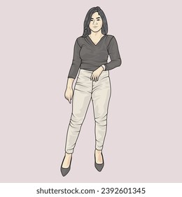 full body illustration vector shows different clothing styles, different fashion styles and different photo poses. Different professions and characters too