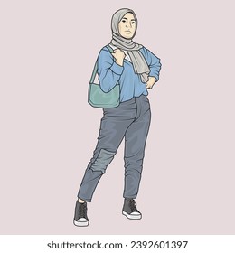 full body illustration vector shows different clothing styles, different fashion styles and different photo poses. Different professions and characters too