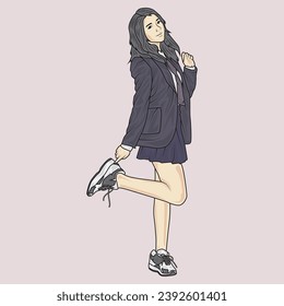 full body illustration vector shows different clothing styles, different fashion styles and different photo poses. Different professions and characters too