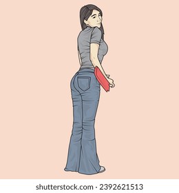 full body illustration vector shows different clothing styles, different fashion styles and different photo poses. Different professions and characters too