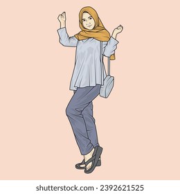 full body illustration vector shows different clothing styles, different fashion styles and different photo poses. Different professions and characters too